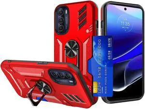 Tough Ring Holder Case with Card Slot for Motorola Moto G Stylus 5G 2022 - Red