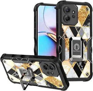 Military Grade Shockproof Hybrid Armor Case with Ring Grip for Motorola Edge+ 2023 - Marble Gold