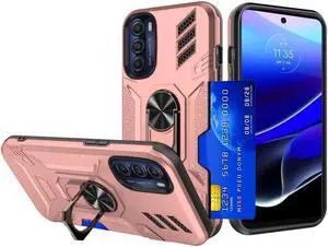 Tough Ring Holder Case with Card Slot for Motorola Moto G Stylus 5G 2022 - Rose Gold