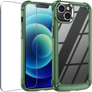 Tough Shield Snap-on Transparent Case and Tempered Glass Screen Protector for iPhone 14 - Green