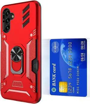 Tough Ring Holder Case with Card Slot for Samsung Galaxy A13 5G - Red