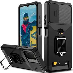 Military Grade AllInOne Ring Stand Card Case for Samsung Galaxy A03s  Black