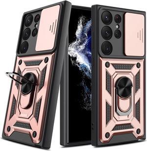 Elite Series Hybrid Case with Ring Grip and Camera Lens Cover for Samsung Galaxy S23 Ultra - Rose Gold