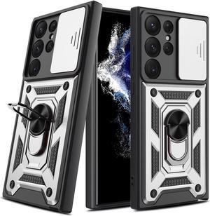 Elite Series Hybrid Case with Ring Grip and Camera Lens Cover for Samsung Galaxy S23 Ultra - Silver