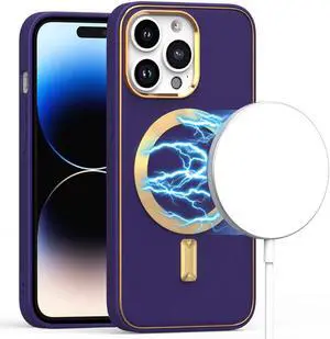 MagSafe Compatible Leather Hybrid Case for iPhone 14 Pro - Dark Purple