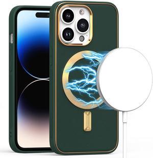MagSafe Compatible Leather Hybrid Case for iPhone 14 Pro - Green