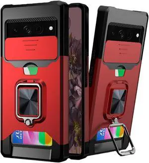 Military Grade All-In-One Ring Stand Card Case for Google Pixel 7 Pro - Red