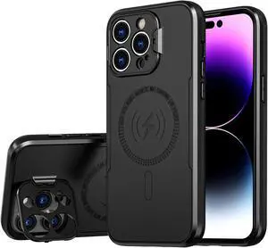 MagSafe Compatible Hybrid Case with Camera Ring Stand for iPhone 14 Pro Max - Black