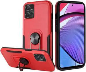 Military Grade TUFF Hybrid Armor Case with Ring Grip for Motorola Edge+ 2023 - Red