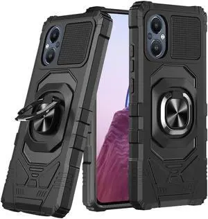 Robotic Series Dual Layer Hybrid Case with Ring Stent Finger Loop for OnePlus Nord N20 5G - Black
