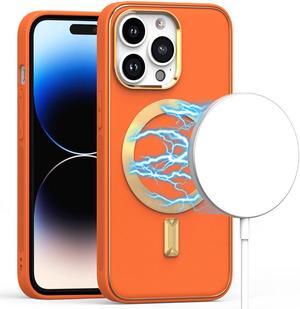 MagSafe Compatible Leather Hybrid Case for iPhone 14 Pro - Orange