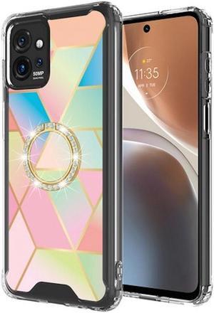 Shockproof Fusion Shield Tough Snap-on Case with Ring Grip for Motorola Moto G Power 5G 2023 - Rainbow