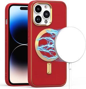 MagSafe Compatible Leather Hybrid Case for iPhone 14 Pro - Red