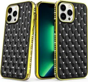 Luxurious Quilted Diamond Case for iPhone 14 Pro - Black