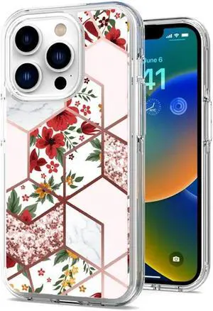 Marble Series Dual Layer Designer Case for iPhone 14 Plus - Pink Floral