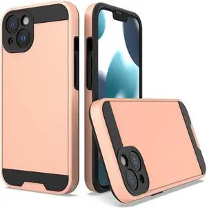 Brushed Metal Texture Hybrid Armor Case for iPhone 13 - Rose Gold