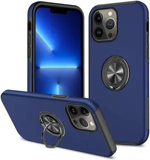 360 Rotating Ring Grip Hybrid Case for iPhone 14 Pro Max - Navy Blue