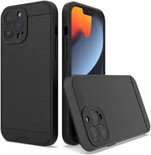 Brushed Metal Textured Hybrid Armor Case for iPhone 14 Pro Max - Black