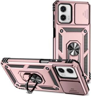 Military Grade Hybrid Case with Ring Grip and Camera Lens Protector for Motorola Moto G Power 5G 2023 - Rose Gold