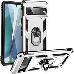 Military Grade Finger Loop Case with Ring Grip for Google Pixel 7 - Silver