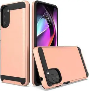 Brushed Textured Hybrid Armor Case for Motorola Moto G 5G 2022 - Rose Gold Brushed Textured Hybrid Armor Case for Motorola Moto G 5G 2022 - Rose Gold