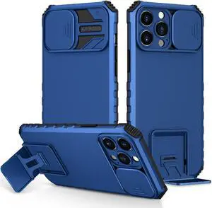 Camera Privacy Cover Hybrid Case with Kickstand for iPhone 14 Pro Max - Navy Blue