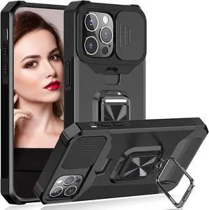 Military Grade All-In-One Ring Stand Card Case for iPhone 14 Pro Max - Black