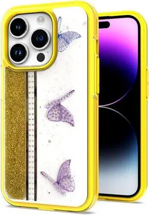 Butterfly Series Hybrid Case for iPhone 14 - Yellow Butterfly Series Hybrid Case for iPhone 14 - Yellow