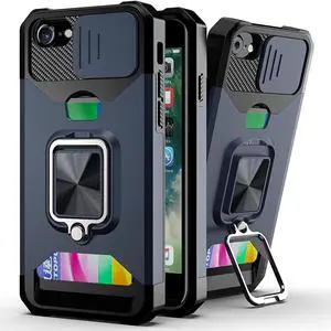 Military Grade All-In-One Ring Stand Card Case for iPhone SE (3rd gen & 2nd gen) and iPhone 8/7 - Navy Blue
