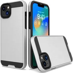 Brushed Metal Textured Hybrid Armor Case for iPhone 14 Plus - Silver