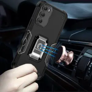 Military Grade Shockproof Hybrid Armor Case with Ring Holder for Motorola Moto G 5G 2022 - Black