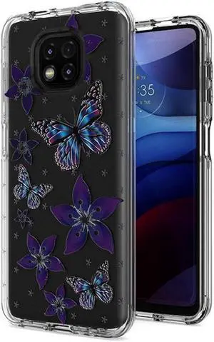 Butterfly Series Dual Layer Transparent Hybrid Case for Motorola Moto G Power 2021 - Purple
