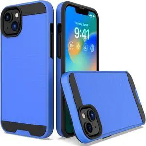 Brushed Metal Textured Hybrid Armor Case for iPhone 14 Plus - Blue