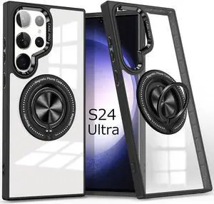 Tough Shield Crystal Case with MagSafe Magnetic Ring Holder for Samsung Galaxy S24 Ultra - Black