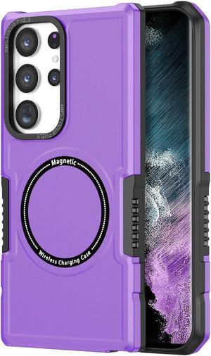 Shockproof Hybrid Case with MagSafe Magnetic Ring for Samsung Galaxy S24 Ultra - Purple