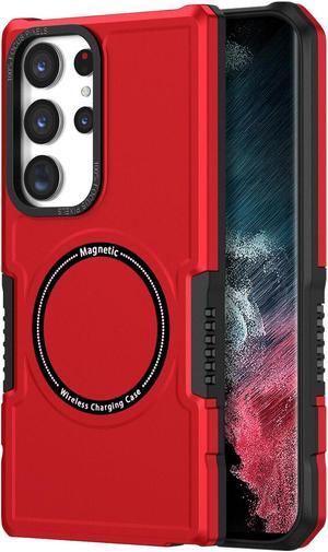 Shockproof Hybrid Case with MagSafe Magnetic Ring for Samsung Galaxy S24 Ultra - Red