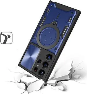 Elite Series Hybrid Case with MagSafe Magnetic Ring Stand and Camera Lens Cover for Samsung Galaxy S24 Ultra - Blue