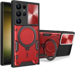 Elite Series Hybrid Case with MagSafe Magnetic Ring Stand and Camera Lens Cover for Samsung Galaxy S24 Ultra - Red