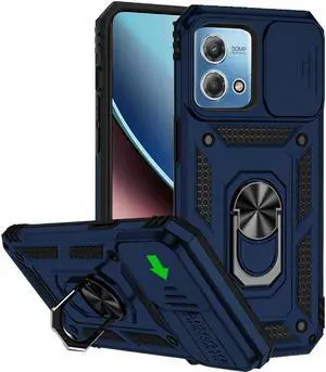 Military Grade Hybrid Case with Ring Grip and Camera Lens Protector for Motorola Moto G Stylus 5G 2023 - Blue
