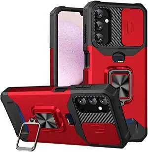 Military Grade All-In-One Ring Stand Card Case for Samsung Galaxy A15 5G - Red