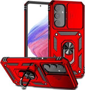 Military Grade Hybrid Case with Ring Grip and Camera Lens Protector for Samsung Galaxy A15 5G - Red