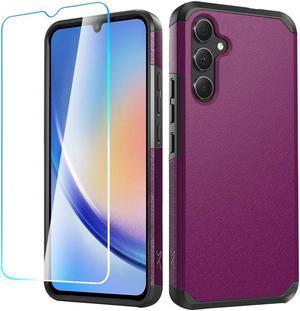 Shockproof Air Cushion Hybrid Case with Tempered Glass Screen Protector for Samsung Galaxy A15 5G  Purple