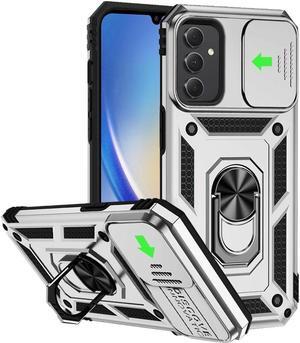 Military Grade Hybrid Case with Ring Grip and Camera Lens Protector for Samsung Galaxy A15 5G - Silver