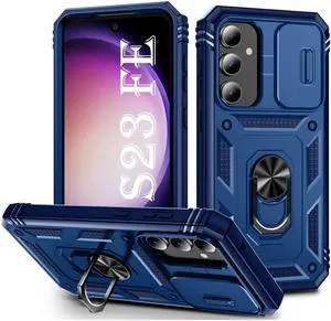 Military Grade Hybrid Case with Ring Grip and Camera Lens Protector for Samsung Galaxy S23 FE - Blue