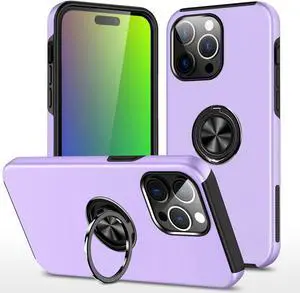 360 Rotating Ring Grip Hybrid Case for iPhone 15 Pro Max - Purple