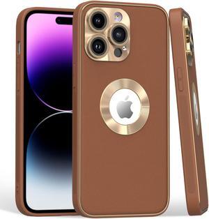 Luxury Leather Hybrid Case with Integrated Tempered Glass Camera Lens Protector for iPhone 15 Plus - Brown