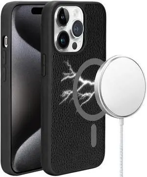 Luxury Leather Hybrid Case with MagSafe for iPhone 15 Pro Max - Black