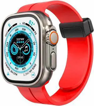 Premium Silicone Band with Magnetic Buckle for Apple Watch 49mm / 45mm / 44mm / 42mm - Red