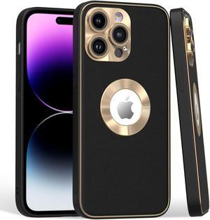 Luxury Leather Hybrid Case with Integrated Tempered Glass Camera Lens Protector for iPhone 15 - Black