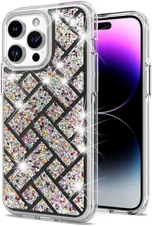 Diamond Encrusted Hybrid Case for iPhone 15 - Woven Black